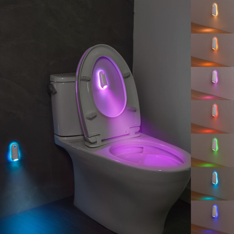 Motion Sensor LED Lamp, USB Rechargeable RGB Toilet Night Light with Remote Switch, Adjustable Color Changing