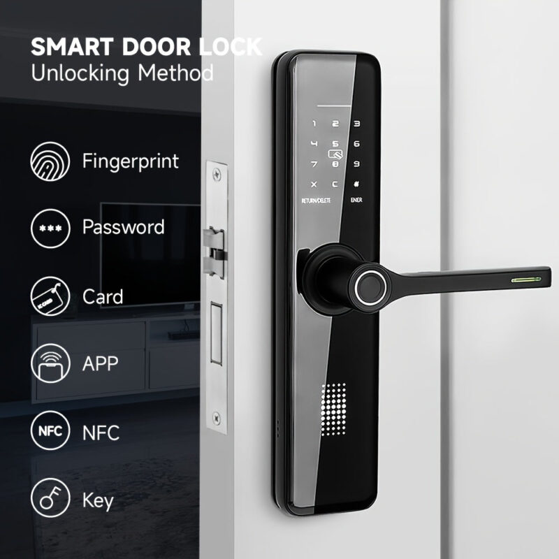 Biometric Fingerprint Door Lock, Keyless Entry with App & Keypad, Aluminum Alloy, Battery Powered