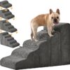 5 Steps Dog Stairs for Small Dogs, High Density Foam Dog Ramp for Bed, Car, Couch, Non-Slip Balanced Pet Step Indoor, Best for Small Pets, Older Dogs, Cats with Joint Pain,22" H, Grey - Image 2